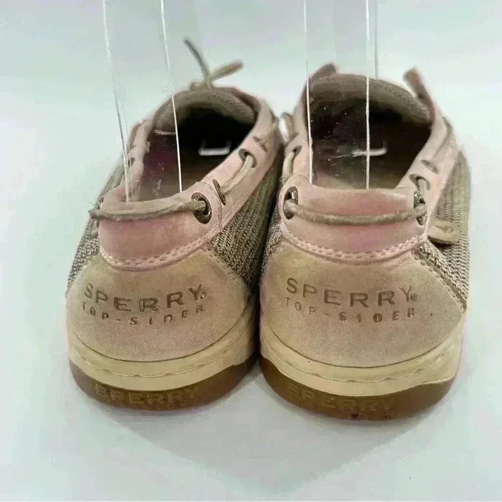 Sperry womens flats size 8.5 pink tan leather boat shoes preppy nautical